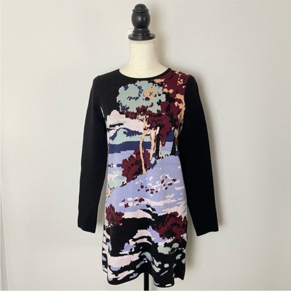 NWOT Anthropologie Maeve Scenic Black Mini Long Sleeve Sweater Knit Dress XS - Picture 5 of 13